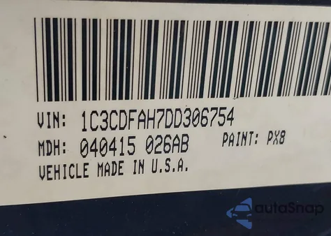 2013 Dodge Dart Aero z USA, uszkodzony, nr VIN 1C3CDFAH7DD306754